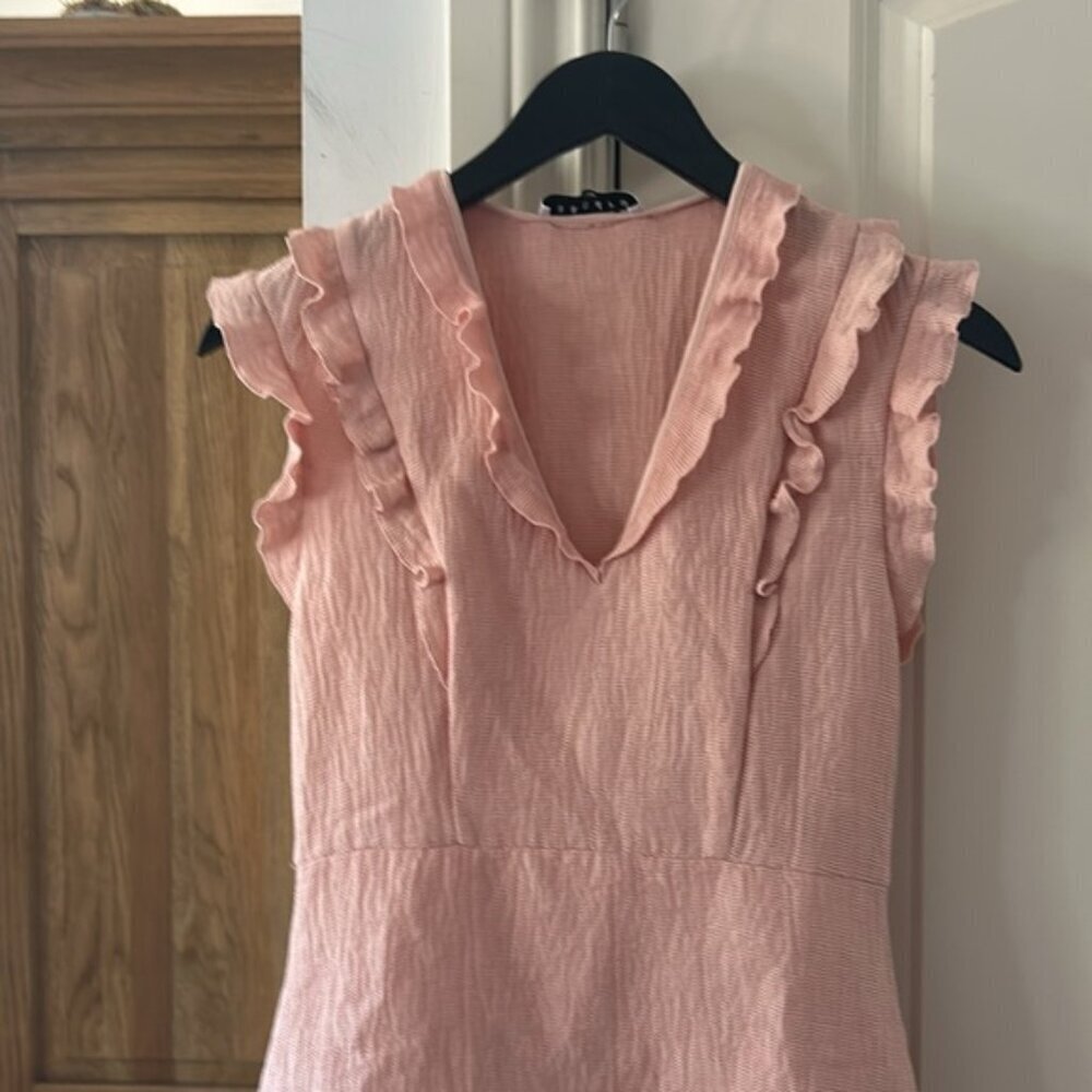 SANDRO v neck pink ruffle dress us 6 - Picture 5 of 16